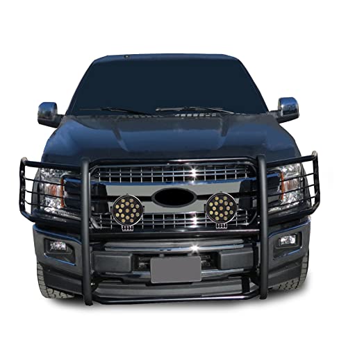 Image of Black Horse Grille brush Bumper Guard Modular Come With pair of 7.0 inchDia.LED Lights with Black Trim Rings Compatible with 2015-2024 Ford F-150-17FP32MA-PLB