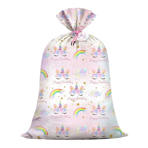 KIDAJOY 1 Pcs Extra Large Plastic Gift Bags Mermaid Rainbow 56"x 36" Jumbo Gift Bags for Baby Girls Mermaid Themed Birthday Party Favors Supplies
