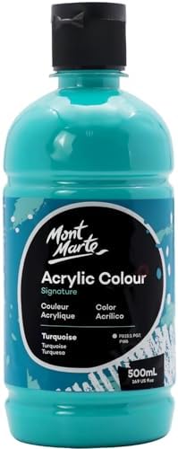 Mont Marte Signature Turquoise Acrylic Paint, 16.9oz (500ml), Semi-Matte Finish, Suitable for Canvas, Wood, Fabric, Leather, Cardboard, Paper, MDF and Crafts