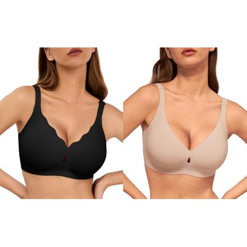 Wave Push Up Wireless Bra Seamless Bras Black L & Full Coverage Comfortable Everyday Bra Caramel L