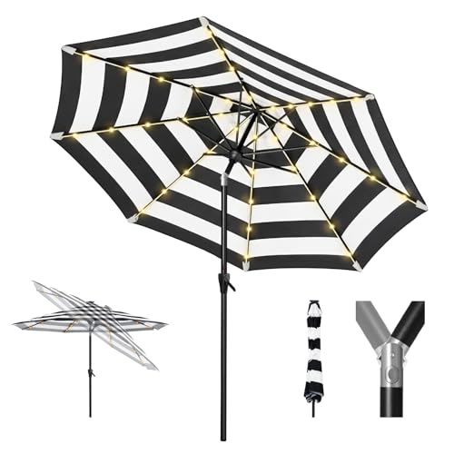 Image of Tempera Patio LED Umbrella with Light | Solar Outdoor Umbrella | Market Table Parasol with Push Button Tilt and Crank, with Sturdy Pole & Fade Resistant Canopy, Easy to Set