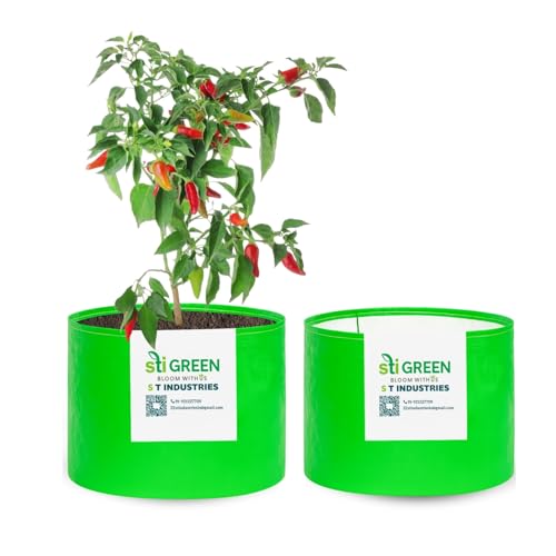 Image of HDPE Grow Bags for Plants 15X9 Inch (Pack of 2) | 260 GSM Heavy Duty UV-Protected Round Green Colour Plant Bags for Terrace and Vegetable Gardening | Strong & Reusable|