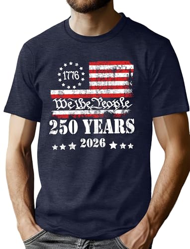 250th Anniversary USA Shirts Men American Flag T Shirt 4th of July Patriotic Shirt 250 Years Birthday Tees Tops(DarkBlue1 L)