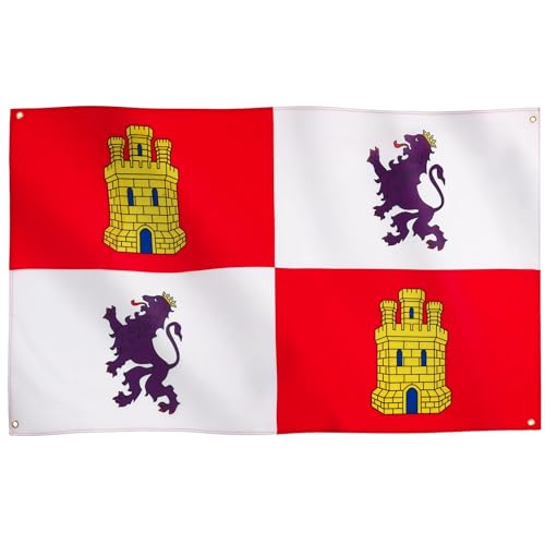 Runesol Bandera de Castilla y León, 91x152cm, 3ft x 5ft, 4 Ojales, Ojal en Cada Esquina, Castilla y León, Castela e Leão, Banderas Premium, Interior, Exterior, Colores Vívidos, Día de la Constitución