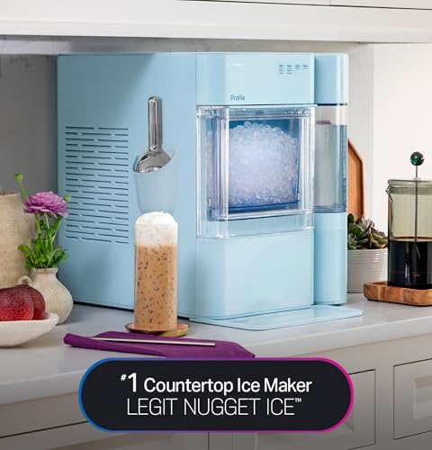 Image of GE Profile Opal Ultra, Countertop Nugget Ice Maker, 1 Gal XL Side Tank, *Amazon Exclusive*, 38 lbs /Day, Pebble Pellet Crushed Ice Machine, WiFi Moonstone Blue