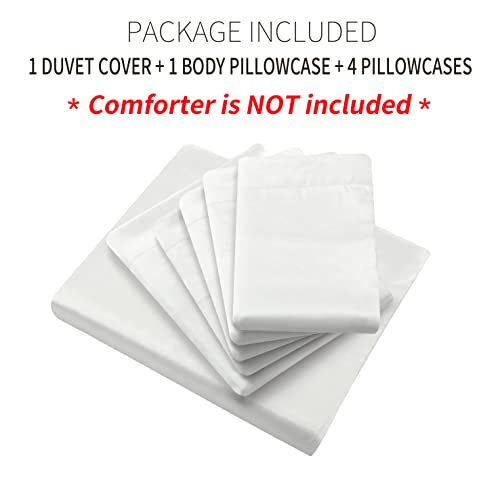 Image of Ersmak 6 Pieces Satin Duvet Cover King Size Luxury Silky Bedding Duvet Cover Set with 1 Soft Duvet Cover, 4 King Pillowcases and 1 Body Pillowcase, Ivory White
