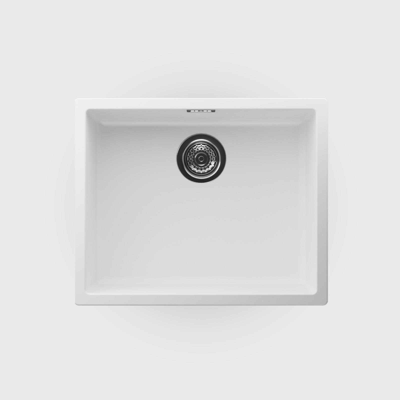 LD54WH – Fregadero de cocina 1 seno blanco – Composite BIO – Empotrable o Bajo Encimera – 55 x 45 x 20,8 cm