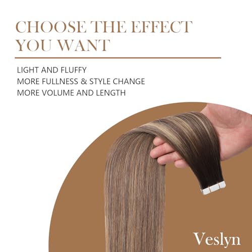 Image of Tape In Hair Extensions Human Hair Brown Balayage Caramel Blonde