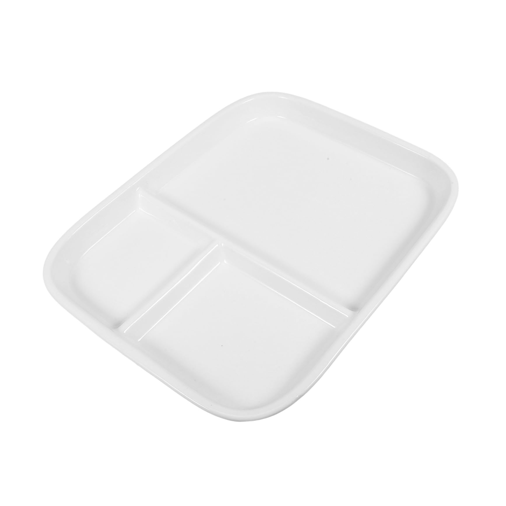 Assiette Carrée en Céramique Blanche Trois Compartiments, Plaque Résistante sans Dommages pour Steak et Repas Rapide