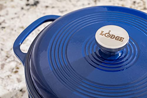 Image of Lodge 3 Quart Enameled Cast Iron Dutch Oven with Lid - Dual Handles - Oven Safe up to 500 F or on Stovetop - Use to Marinate, Cook, Bake, Refrigerate and Serve - Indigo