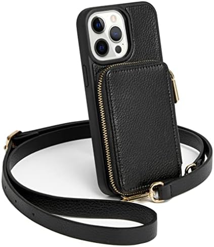 ZVE iPhone 12 Pro Max Crossbody Wallet Case, Zipper Phone Case with Credit Card Holder Wrist Strap Purse Cover Gift for Women Compatible with iPhone 12 Pro Max, 6.7 inch 5G 2020-Black