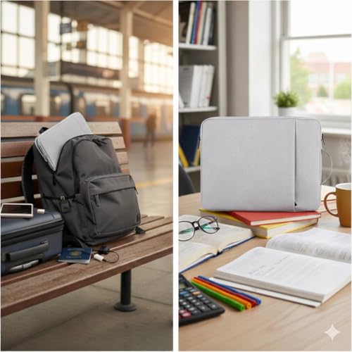 Image of RichAxis 15.6 inch Laptop Sleeve Cover Bag | Fits 15-15.6 inch Laptops & Tablet | Water-Resistant Fabric, Padded Interior | Ideal for Office, College & Travel (Light Grey, 15.6 Inch)