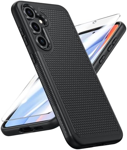 FNTCASE for Samsung Galaxy S24-FE Case: Dual Layer Protective Heavy Duty Cell Phone Cover | Shockproof Rugged with Non-Slip Textured | Military Grade Drop Protection Bumper Tough (Black)
