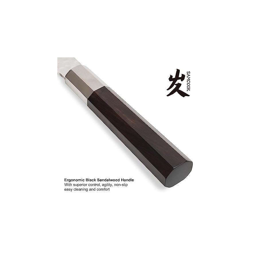 SAMCOOK Japanese Chef Knife - 8 Inch Professional Hand Forged Gyuto Knife - VG-10 Damascus High Carbon Stainless Steel Kitchen Cooking knife - Ergonomic Black Sandalwood Handle with Gift Box