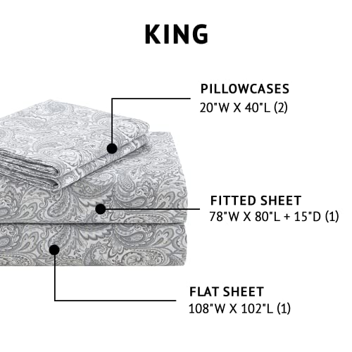 Comfort Spaces 100% Cotton Sheet Set Breathable, Lightweight, Soft With 14" Elastic Pocket Fits Up To 16" Mattress, All Season Cozy Bedding, Matching Pillow Case, King Paisley Multi 4 Piece #TOP2