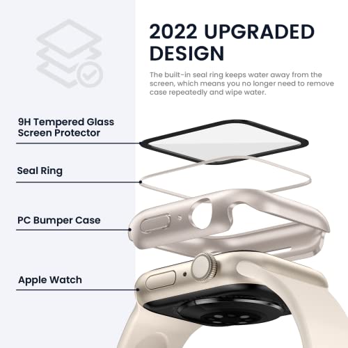 Image of Tensea for Waterproof Apple Watch Screen Protector Case 41mm Series 9 /8 /7 Accessories, iWatch Protective Face Cover with Tempered Glass Film for Women Men, Bumper Case for iPhone Watch 41 mm