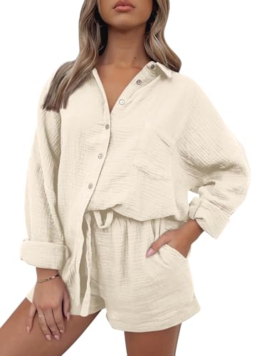 Image of AUTOMET 2 Piece Sets For Women Lounge Wear Matching Two Piece Outfit | Oversized Shirts And Shorts,Summer Outfits 2026,Vacation Beach Outfits,Travel Outfits,Maternity sets