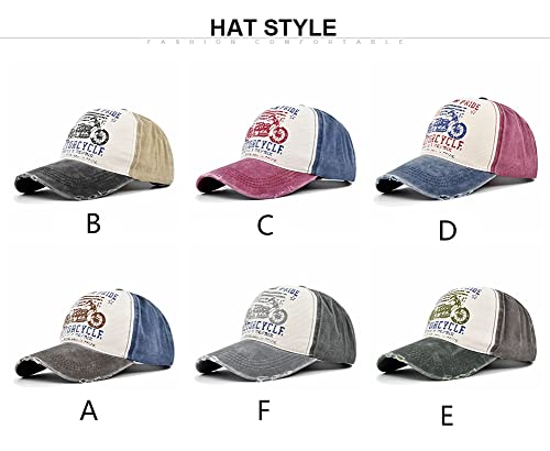 YULOONG Vintage Baseball Cap Washed Denim Trucker Cap Motorcycle Print Pattern Outdoor Sun Hat 100% Cotton for Man Women