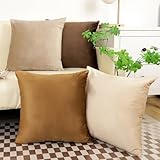 MEKAJUS Throw Pillow Covers 18x18 Set of 4 Decorative Pillow Covers Soft Velvet Pillow Covers Couch Pillows for Living Room Sofa Car Home Decor (Brown/Beige)