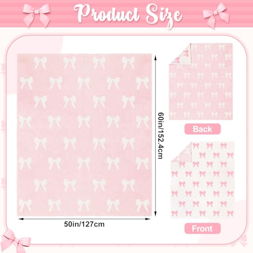 Image of Mindsoft Pink Bow Blanket 50 x 60 Inch Coquette Blanket Soft Preppy Throw Flannel Cozy Lightweight Aesthetic Cute Decoration Bedroom Decor Couch Sofa Chair, Ideal Gift for Sofa Couch Travel Bed