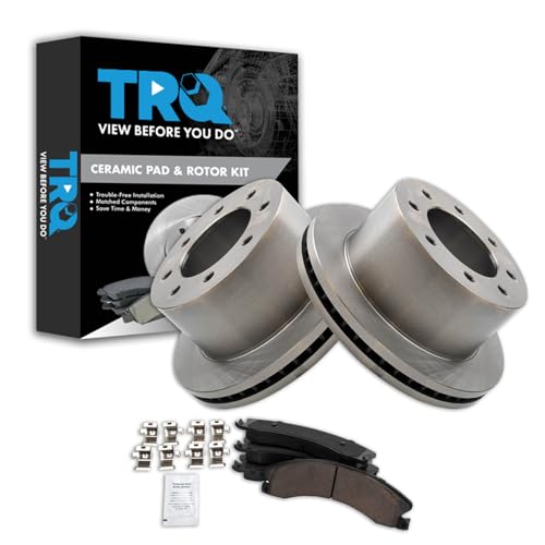 Image of TRQ Rear Brake Pad & Rotor Kit Ceramic Compatible with 2011-2019 Chevrolet Silverado 3500 HD GMC Sierra 3500 HD