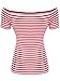 LilyCoco Off The Shoulder Tops for Women Striped Short Sleeve Sexy Going Out Top Red Large