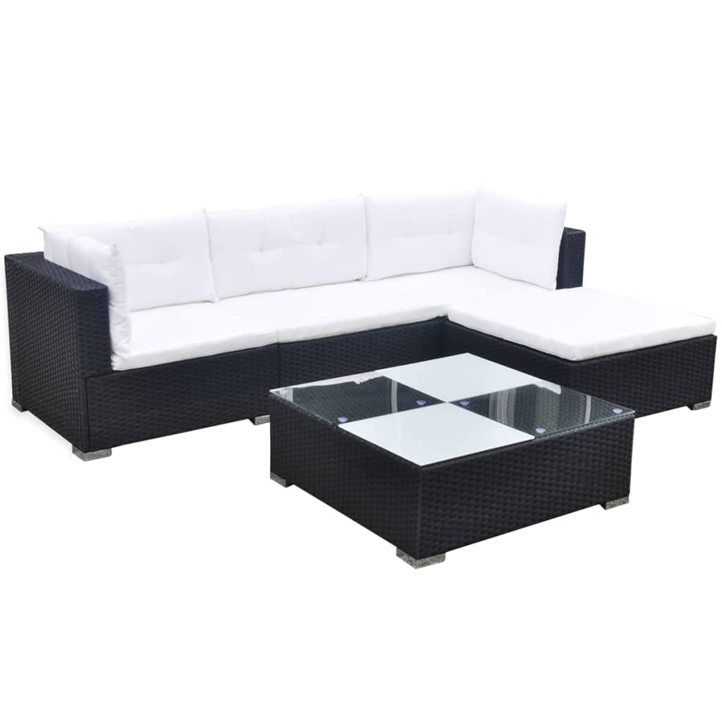 vidaXL Set de Muebles de jardín 5 pzas y Cojines ratán sintético Negro, sofá de Exterior, Conjunto de Muebles de Exterior, Conjunto de Muebles