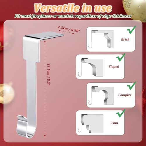 Edoneery Christmas Stocking Holder for Mantle Fireplace, Non Slip Silicone Pad Mantel Stocking Hangers for Shelves, Hanging Decorations Hooks for Family Xmas Holiday Party (Silver, 4) - Thumbnail 3