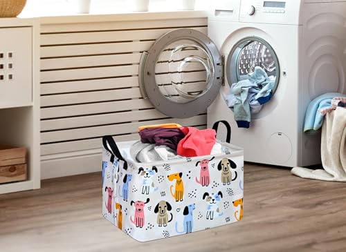 Image of Rectangle Gift Storage Basket Home Shelf Storage Basket Organizer Box Clothes Laundry Hamper Nursery Basket Laundry Basket with Handles (Dog)