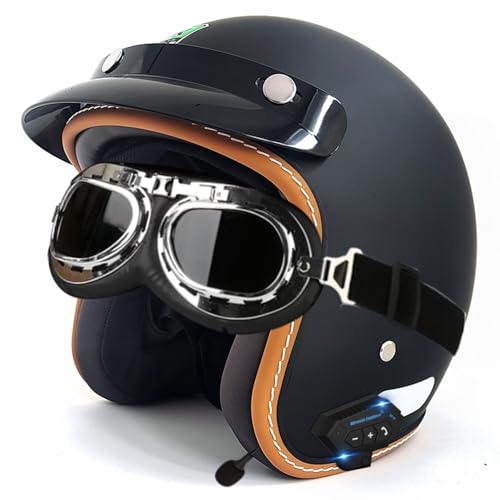 Casque moto avec écouteur Bluetooth réglable jet rétro unisexe - 2