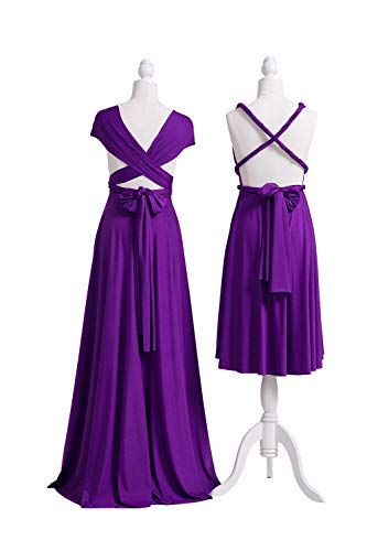Bridesmaid Wrap Dresses with Bandeau A-Line Evening Gown Convertible Long Plus Dress Purple