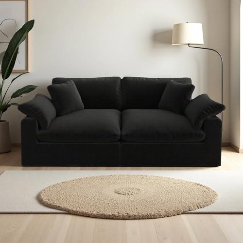 Image of Modular Sectional Sofa Cloud Couch,78.6 inch Down Filled Comfy Cloud Modern Sofa,2 Seater with Black Linen Couch Cushion Covers Removable Furniture for Living Room