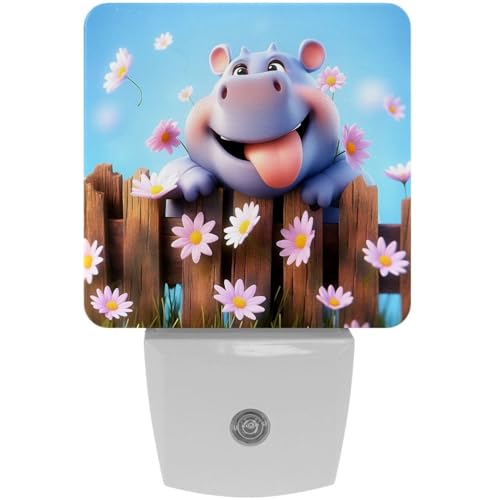 Image of NEWzone Hippo Daisies Night Light [2 Pack], Plug in Wall Led Night Lights Decor for Boys Girls Room, Dusk to Dawn Sensor Wall Lamp for Stairway /Bedroom /Kitchen /Nursery Room
