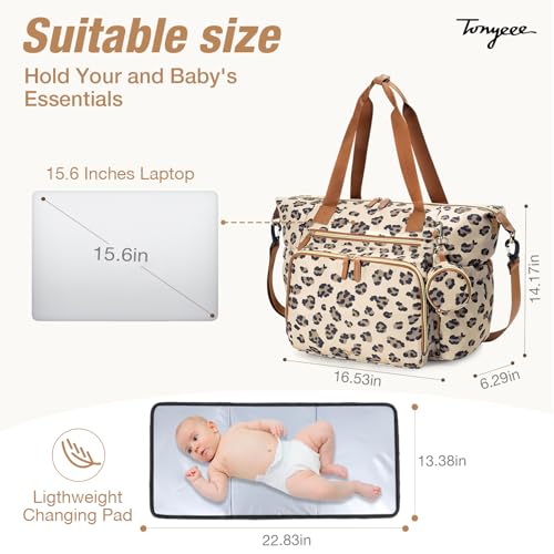 Image of Diaper Bag Tote, Large Baby Hospital Bag for Labor Delivery Mom | Travel Diaper Tote with Changing Pad, Pacifier Case, Insulated Pockets, Luggage Sleeve, Shoulder Strap, Leopard Print