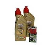 Öl Wechselset 2 Liter Castrol SAE 10W-40 Power 1 4T inkl. Ölfilter Hiflo HF145 z.B. bei Aprilia Pegaso 650, Derbi, MZ/MUZ, Yamaha XT 600