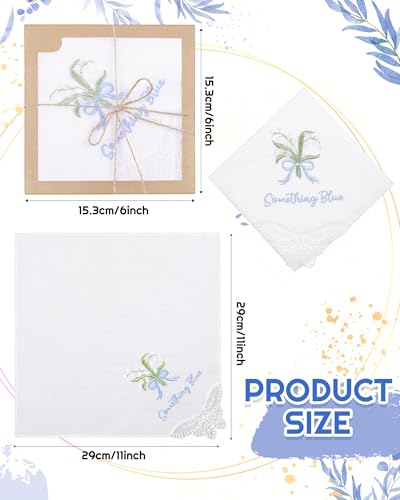 Image of Kinlop 6 /12 Pack Embroidered Wedding Happy Tears Handkerchiefs, 11 inchx11 inch Lace Handkerchiefs, Something Blue Gift for Bride
