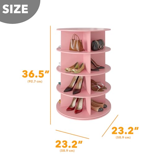 SpaceAid 4 Tier Rotating Shoe Rack Tower, Spinning Shoe Display Lazy Susan, Revolving 360 Shoe Rack Storage Round Carousel, Vertical Handbag Rotate Shoes Closet Organization (4-Tier Pink)