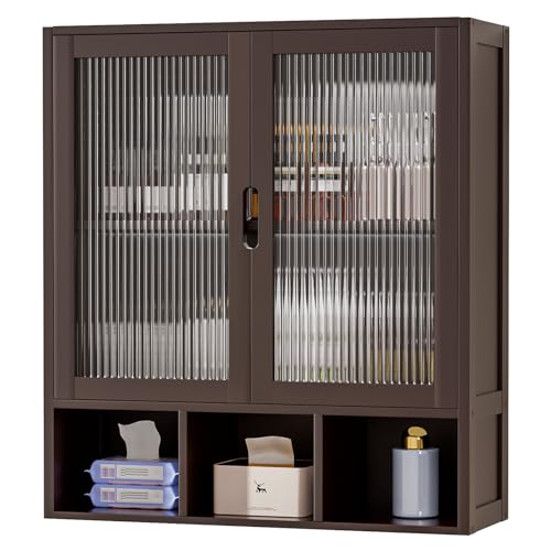 Yorbay Badezimmerschrank Hängend mit 2 Milchglastüren und Offenem...