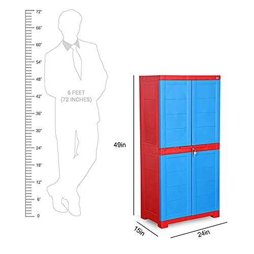 Image of Cello Novelty Big Plastic 2 Door Cupboard with 3 Shelves (Green and Yellow) & Novelty Plastic 1 Door Big Cupboard - Red and Blue