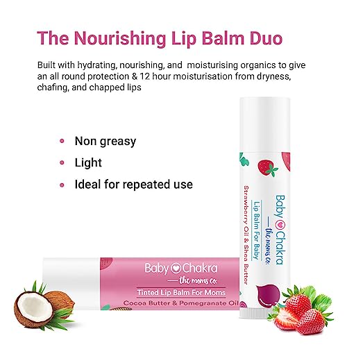 Image of BabyChakra - The Moms Co. Nourishing Lip Balm Duo Pack for Women's & Babies /Kids, 100% Natural Ingredients, Long Lasting Non Greasy 12 Hours Moisturising, Cruelty Free (2x4.5 gm)