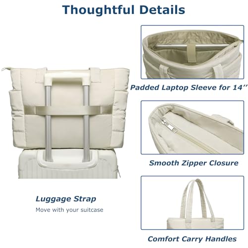 Image of CATMICOO Puffer Tote Bag for Women Quilted Travel Tote with Zipper Puffy Shoulder Handbag for Work Gym