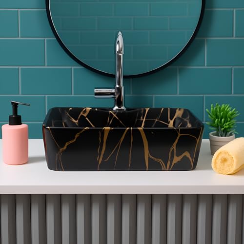 Image of Modern White Ceramic Countertop Wash Basin, Designer Table Top Vanity Sink for Bathroom, Hotel & Residential Use, 19 x 14 x 5 Inch