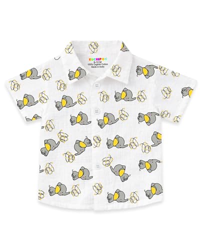 Image of Kuchipoo Boys 100% Muslin Organic Cotton Co-Ord Set | Printed Half Sleeve Shirt & Shorts | Soft Breathable Fabric | Casual Summer Wear | Boys Stylish Outfit