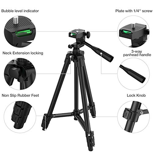 Phone Tripod, 51\" Extendable Travel Lightweight Tripod Stand with Carrying Bag, Universal Tripod with Bluetooth Remote, Cell Phone Mount for iPhone Xs/Xs Max/Xr/X/8/8 Plus/Samsung/Android Phone,Camera - Thumbnail 3