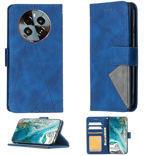 Aroepurt Case Compatible for Realme P1 Phone Case Cover [with Tempered Glass Screen Protector] Flip Stand Cover PU Leather Wallet Case Blue