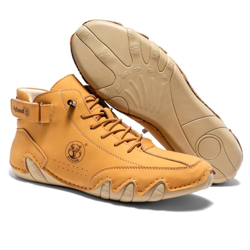 FLYLAND Men's Casual Leather Fashion Sneakers Ankle Chukka Boots Slip On Lightweight Loafers Walking Driving Shoes4