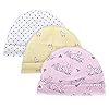 LACOFIA Pasgeboren Beanie Hoeden Baby Meisjes Katoen Bedrukte Muts Unisex Baby Top Knoop Essentiële Petten Pakket 3