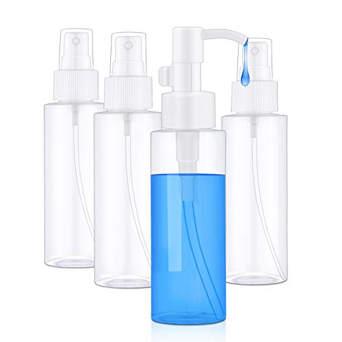 Spray Bottles, 3.4oz/100ml Clear Empty Fine Mist Plastic Mini Travel Spray Bottles Set 4PCS Portable Refillable Cosmetic Containers for Essential Oils, Travel, Cleaning, Perfume, and Makeup