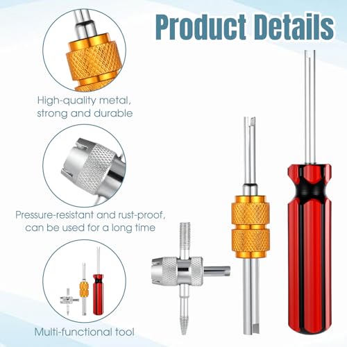 Image of Trinkrittey 3Pcs Tire Valve Stem Tool, Single and Double Heads Valve Stems Core Remover 4-Way Valves Stem Wrench Extractor Tire Repair Tool for Various Valves Cores