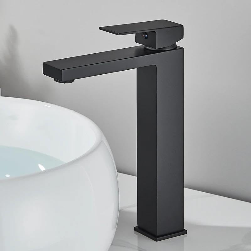 Robinet de lavabo en acier inoxydable noir mat | Mitigeur carré haute résistance